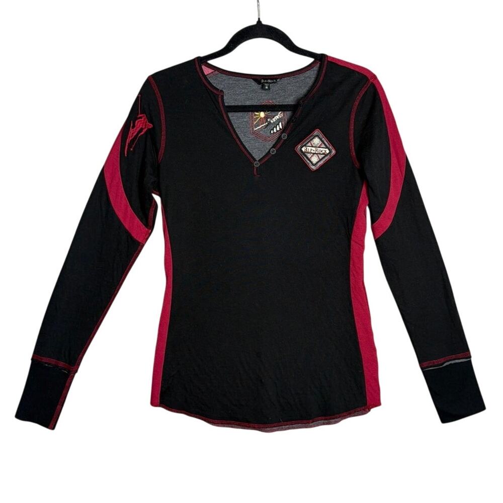 Alp-N-Rock Henley Ski Top Patchwork Athletic Alpine Long Sleeve Base Layer Sz S